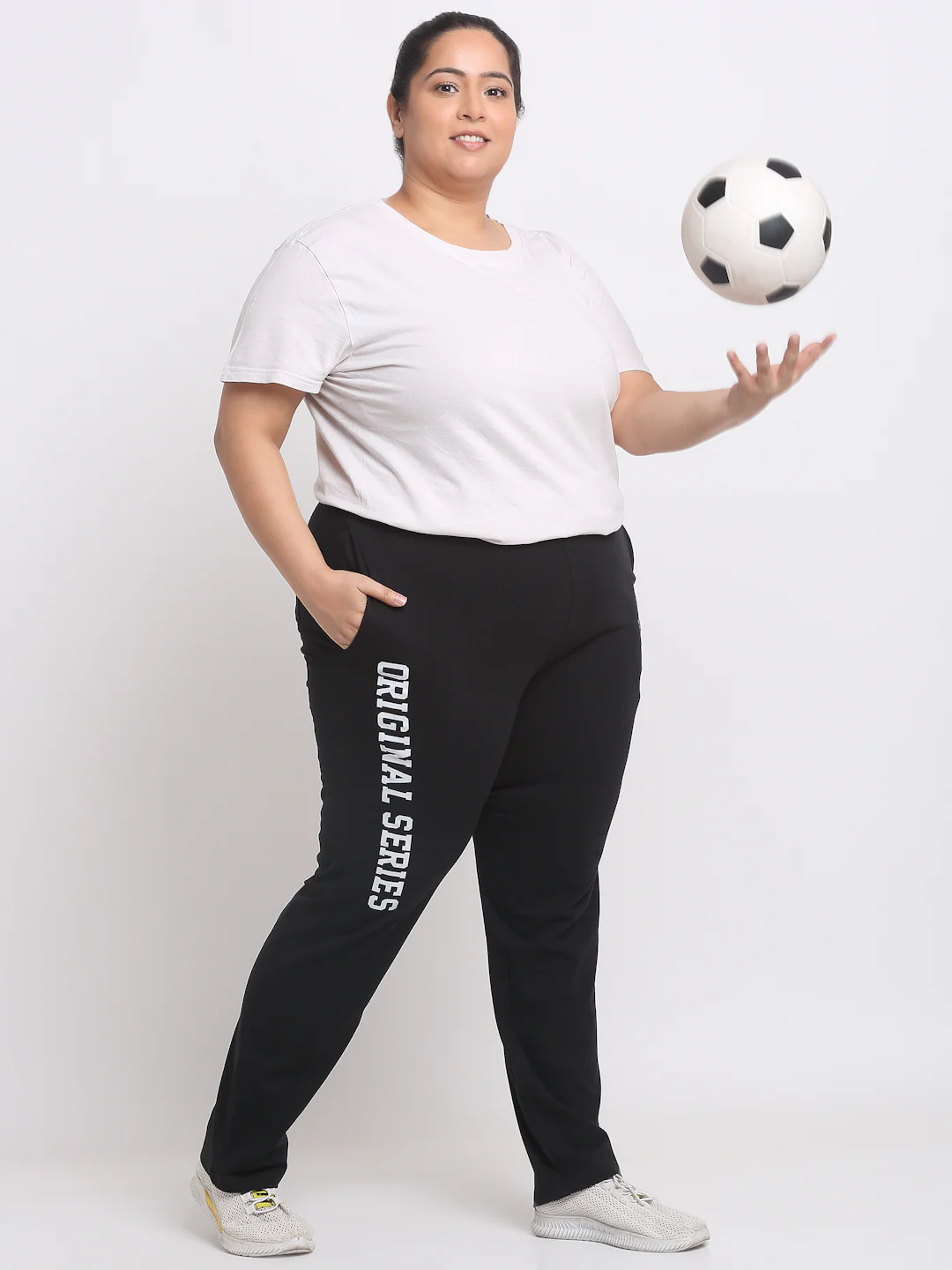 Plus Size Women Black Cotton Track Pants - Image 4