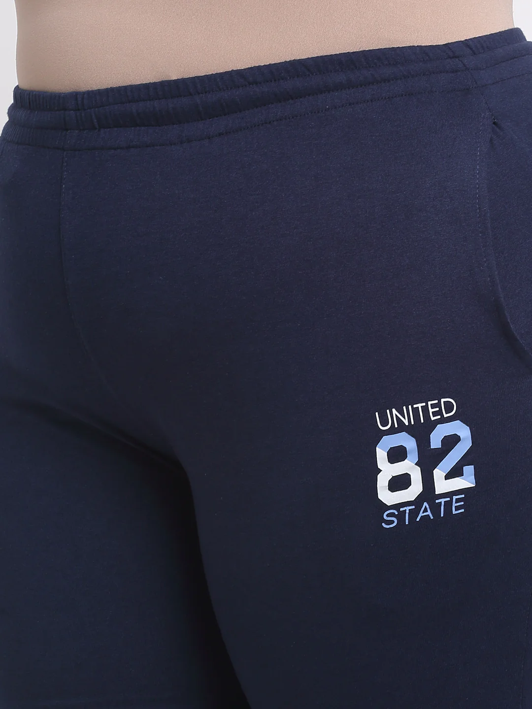 Plus Size Women  Navy Blue Typography Printed Mid Rise Cotton Track Pants - Image 3