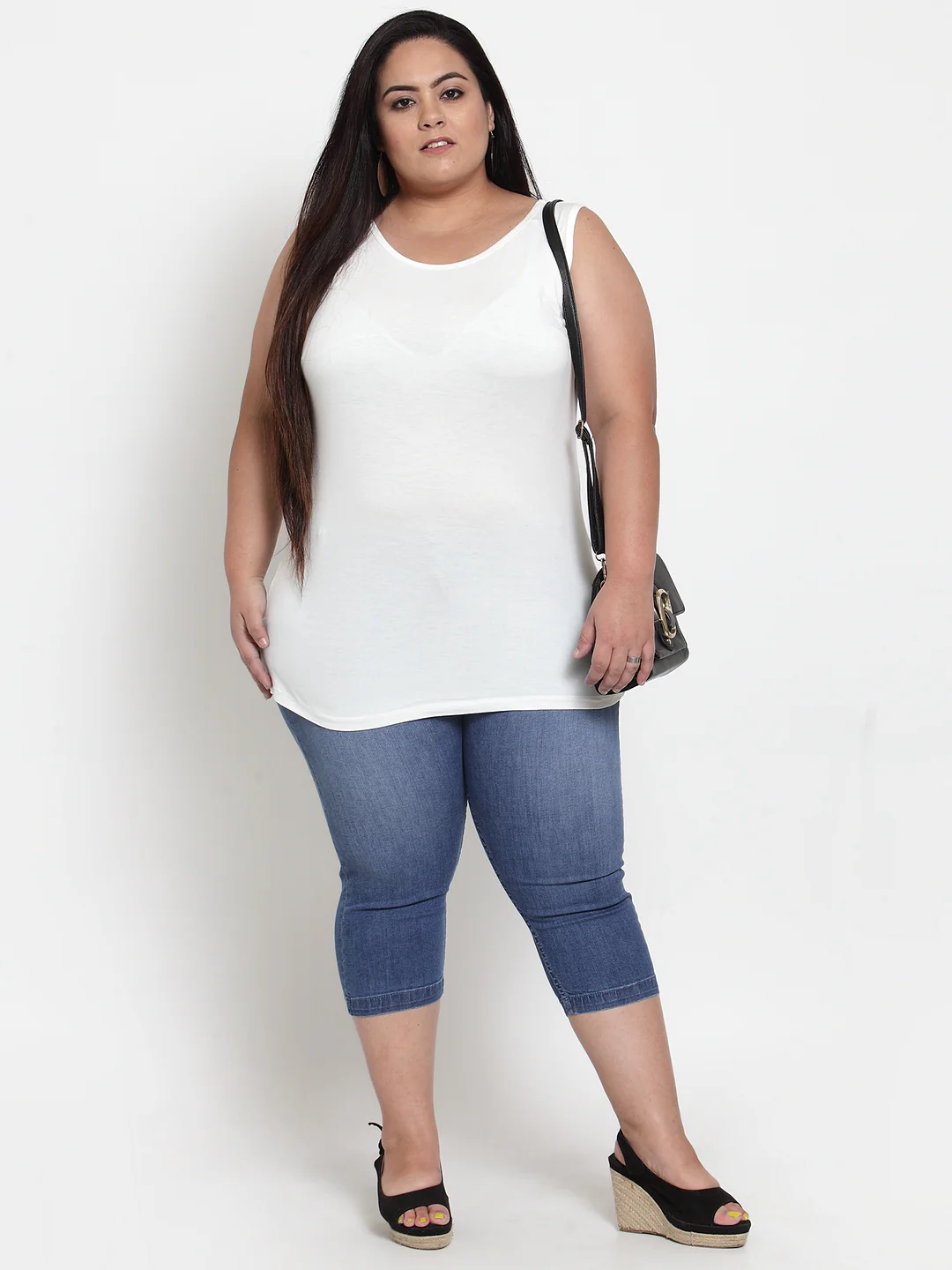 Plus Size Women White Solid Longline Top - Image 3