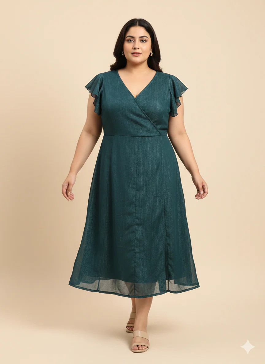 Plus Size Flutter Sleeve Midi Dress - Image 2