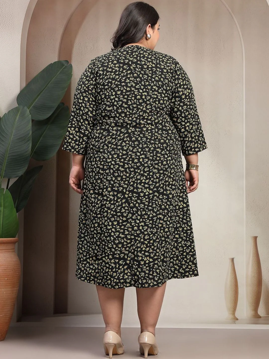 Plus Size Women Stunning Black Floral Volume Play Dress - Image 4