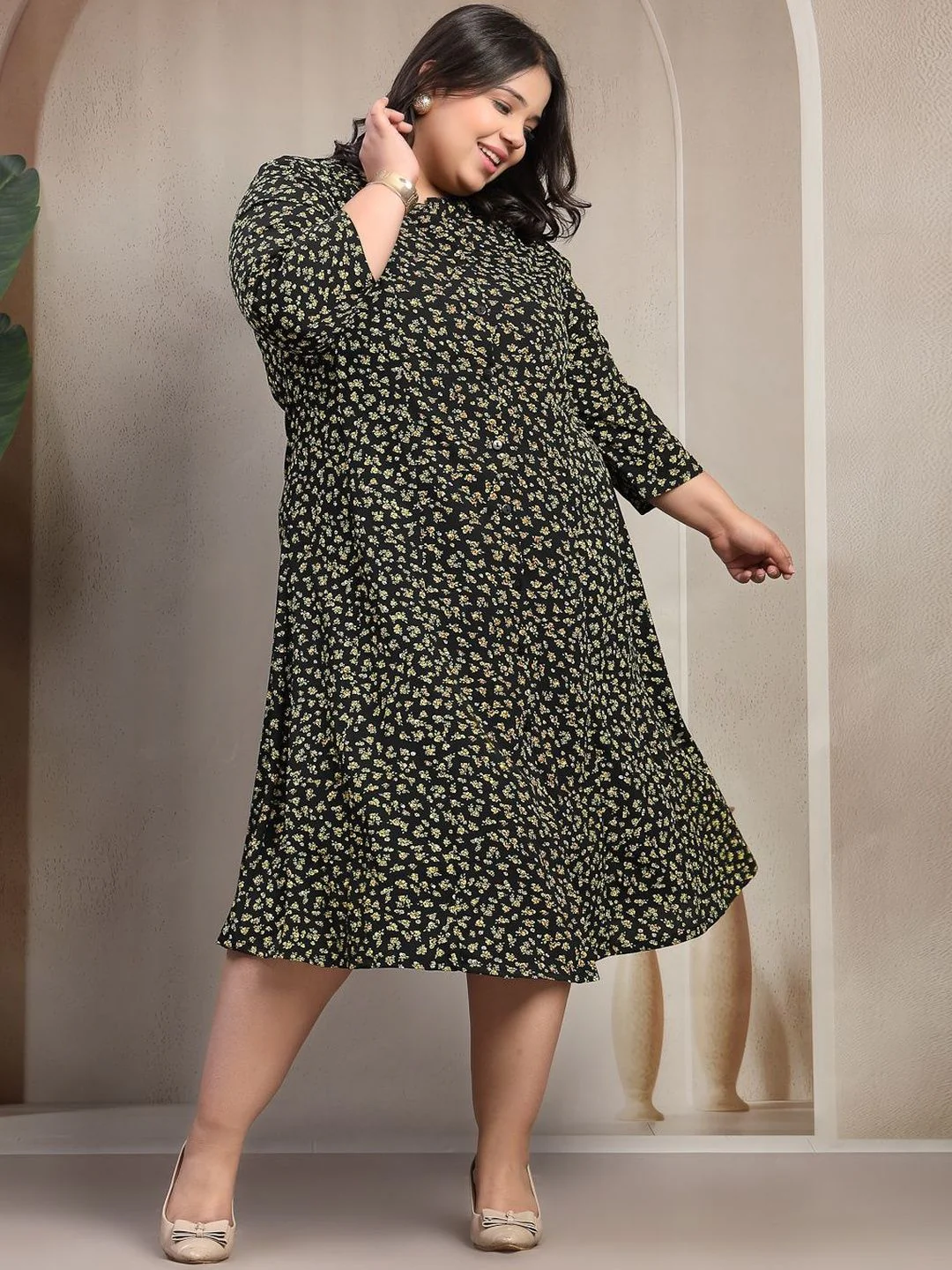 Plus Size Women Stunning Black Floral Volume Play Dress - Image 5