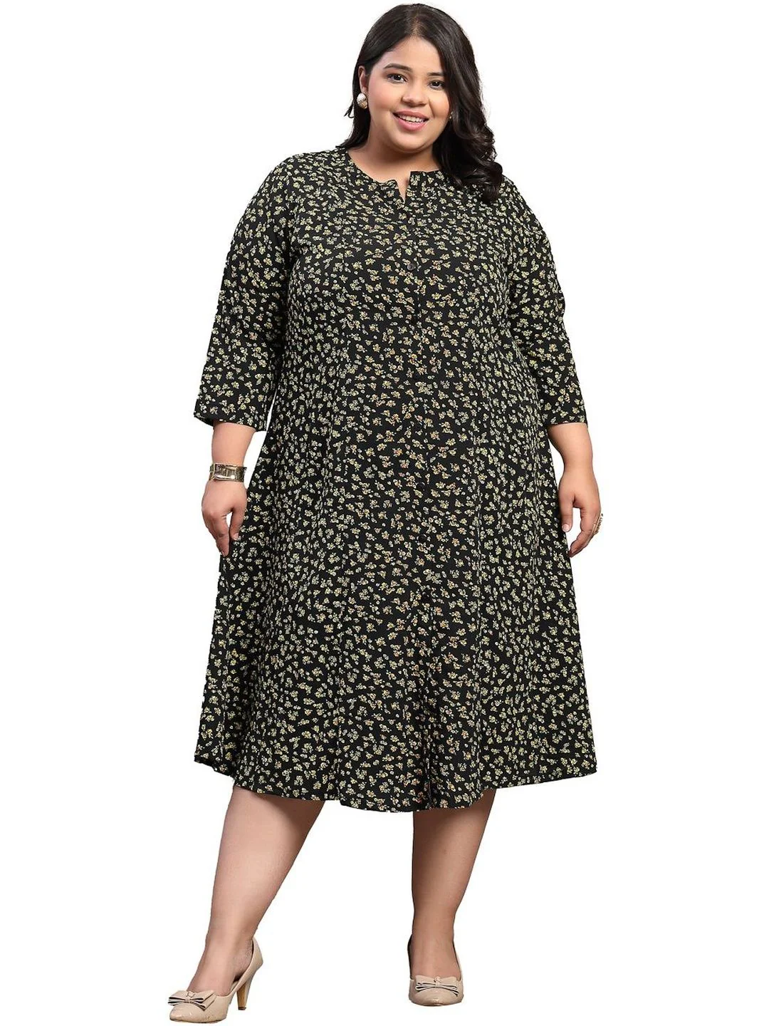 Plus Size Women Stunning Black Floral Volume Play Dress - Image 6