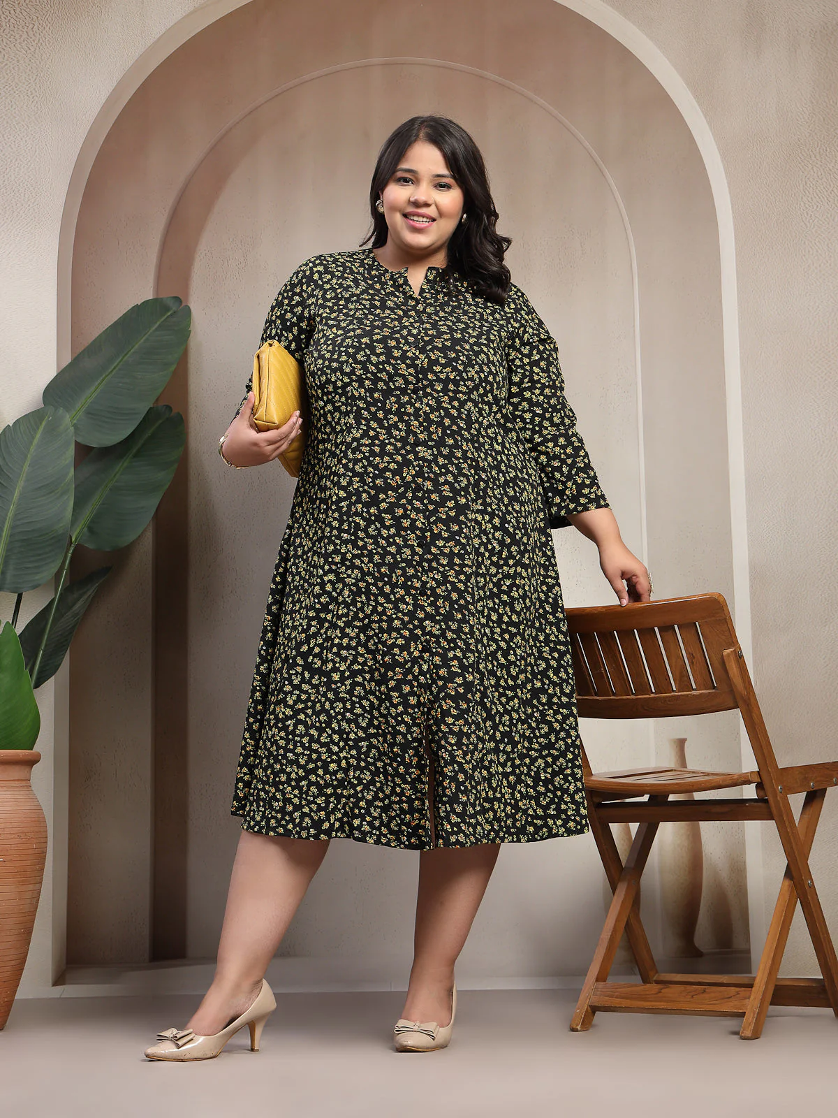 Plus Size Women Stunning Black Floral Volume Play Dress - Image 7